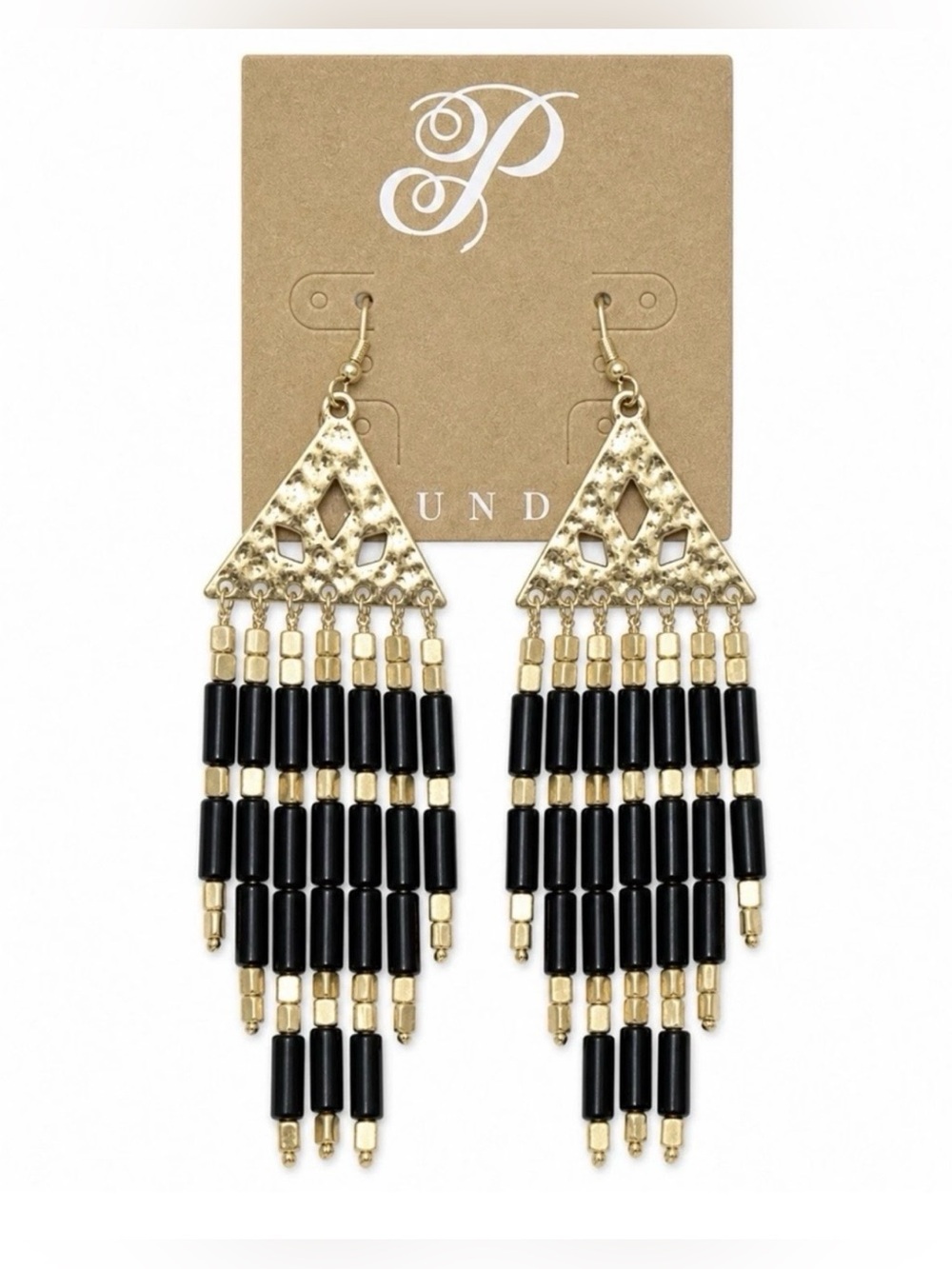 🖤 NEW 🖤 Plunder Gold and Black Beaded Fringe Drop Earrings 🖤